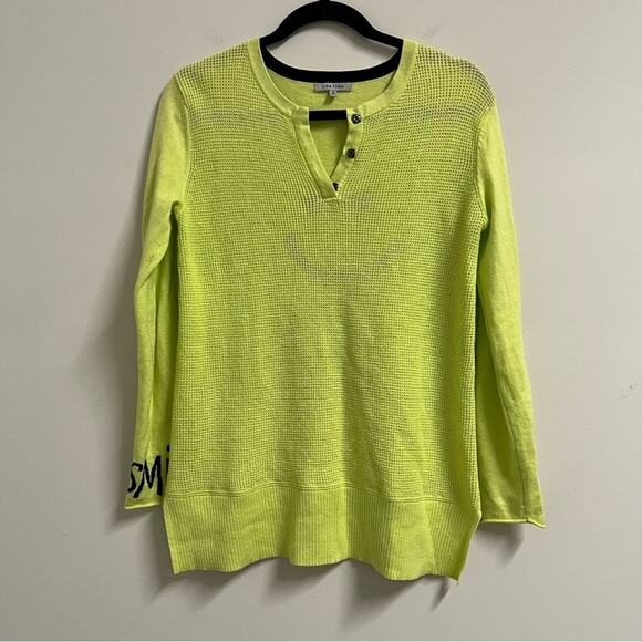 Lisa Todd Sweaters - Lisa‎ Todd Smiley Cashmere Blend Waffle Knit Sweater XS Neon Green